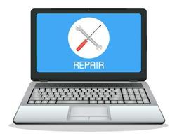 laptop computer with repair logo on screen vector