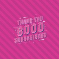 gracias celebración de 8000 suscriptores, tarjeta de felicitación para suscriptores sociales de 8k. vector