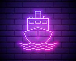 icono de neón del trazador de líneas del barco de crucero. elementos de turizm set. icono simple para sitios web, diseño web, aplicaciones móviles, gráficos de información aislados en la pared de ladrillo vector