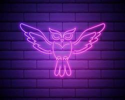 owl, bird, education outline icon in neon style. elements of education illustration line icon. signs, symbols can be used for web, logo, mobile app, UI, UX isolated on brick wall vector