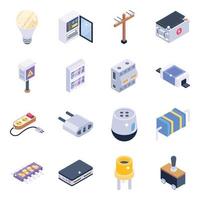 conjunto de iconos isométricos de elementos eléctricos vector