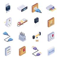 Electricity Devices and Elements isometric icon set vector