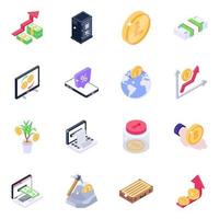 Bitcoin and Technology isometric icon set vector