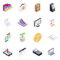 Banking Machine Isometric icon set vector