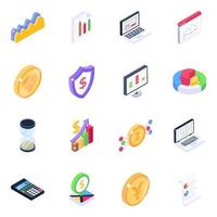 Statistics and Cryptocurrency Technology isometric icon set vector