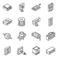 Sound System and Battery Diodes isometric icon set vector