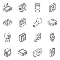 Multimedia and Elements isometric icon set vector