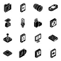 aplicaciones móviles y conjunto de iconos isométricos de almacenamiento de datos vector