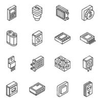 Hardware Component and Feedback isometric icon set vector