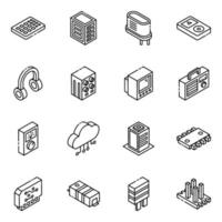 componentes electrónicos y transistores conjunto de iconos isométricos vector