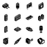 Auto Parts and Multimedia isometric icon set vector