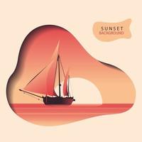 sunset ship background vector