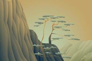 tree cliff sunset landscape background vector