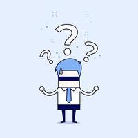 Businessman were blindfolded with black cloth. Businessman can't see the path. Cartoon character thin line style vector. vector