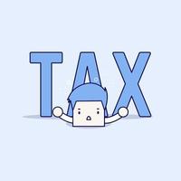 Big tax is over the businessman. Cartoon character thin line style vector. vector