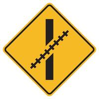 Warning signs Railway Level Crossing at an oblique angle on white background vector