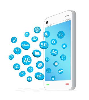 smartphone with connection apps icon floating vector