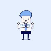 Businessman Tearing Taxes paper. finance and profit concept. Cartoon character thin line style vector. vector