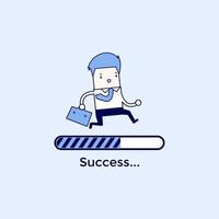 Businessman running on a progress loading bar, Success concept. Cartoon character thin line style vector. vector