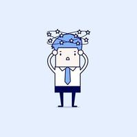 Businessman with stars spinning around his head. Cartoon character thin line style vector. vector