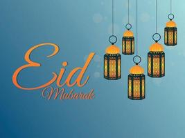 Realistic eid mubarak background with lantern vector