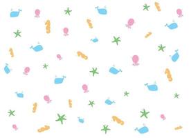 Seamless sea cute pattern with squid, starfish, seahorse and whale, summer pattern vector