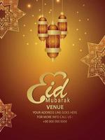 Realistic eid mubarak party flyer with arabic pattern and lanterns vector
