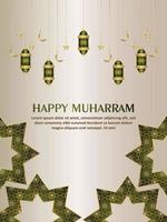 Happy muharram invitation greeting card with creative pattern background vector