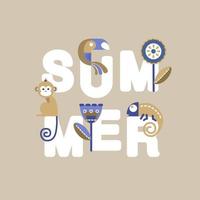 Cute summer sign with animals and flowers. vector