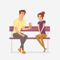 Couple are sitting on a bench. vector