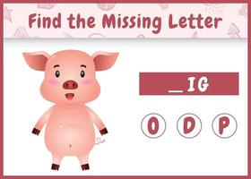 educational spelling game for kids find missing letter with a cute pig vector