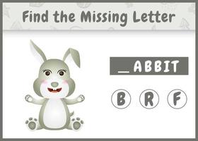 educational spelling game for kids find missing letter with a cute rabbit vector