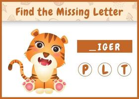 educational spelling game for kids find missing letter with a cute tiger vector