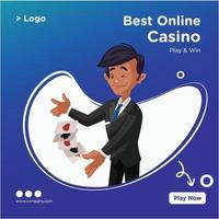 Banner design of best online casino cartoon style template vector