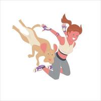 Parkour girl flying in air with her puppy vector