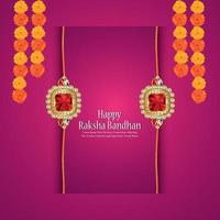 Raksha bandhan invitation greeting card with golden crystal rakhi vector