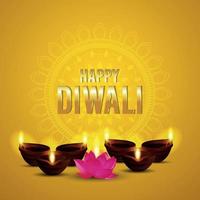 Happy diwali celebration greeting card with creative vector illustration of oil lamp