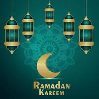 Ramadan kareem celebration greeting card, ramadan islamic festival with creative lanterns vector