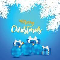 Merry christmas celebration greeting card with creative balls on blue background vector