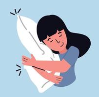 mujer durmiendo abraza una almohada vector