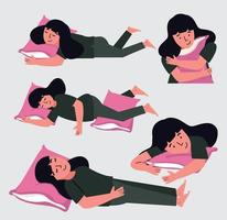 mujer dormida abraza un juego de almohadas vector