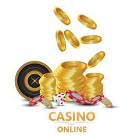 Gold coins, roulette wheel and casino chips vector