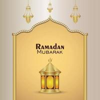 Ramadan kareem invitation greeting card with illustration of gold moon and lanterns vector