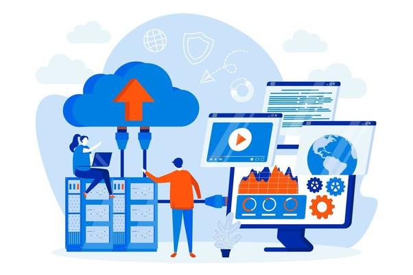 Hosting provider web design concept with people characters