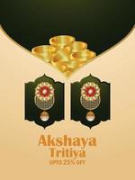celebración de akshaya tritiya, tarjeta de felicitación con monedas de oro y pendientes creativos vector