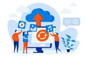 Cloud storage web concept with people characters vector