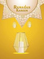 Realistic eid mubarak or ramadan kareem background with moon and lanterns vector