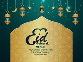 Eid mubarak decorative background with realistic golden lanterns vector