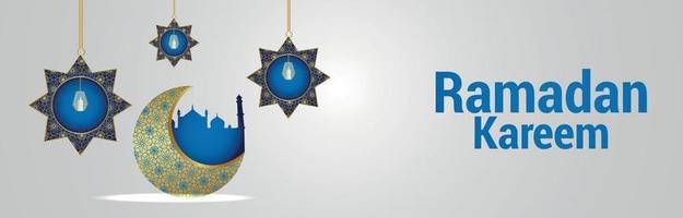 Islamic festival ramadan kareem invitation banner with pattern moon and lanterns vector