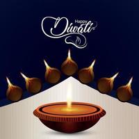 Feliz celebración de diwali tarjeta de felicitación con ilustración vectorial de diwali diya vector